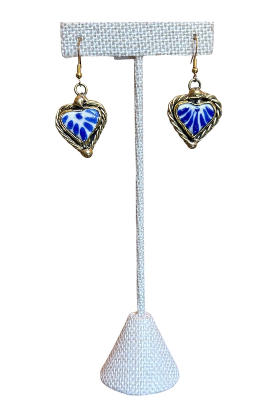 Cobalt Blue Heart Brass Earrings