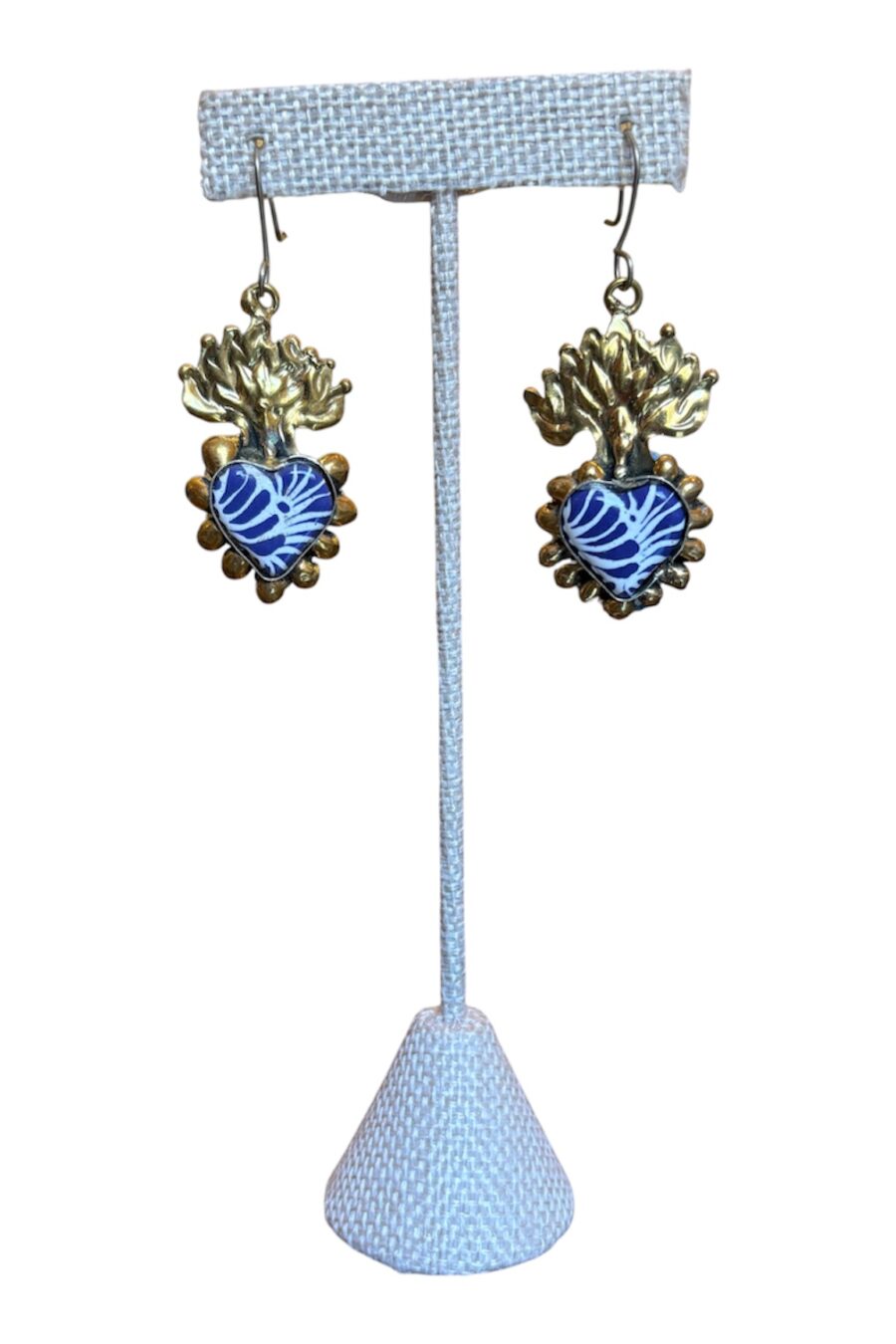 Blue Sacred Heart Earrings