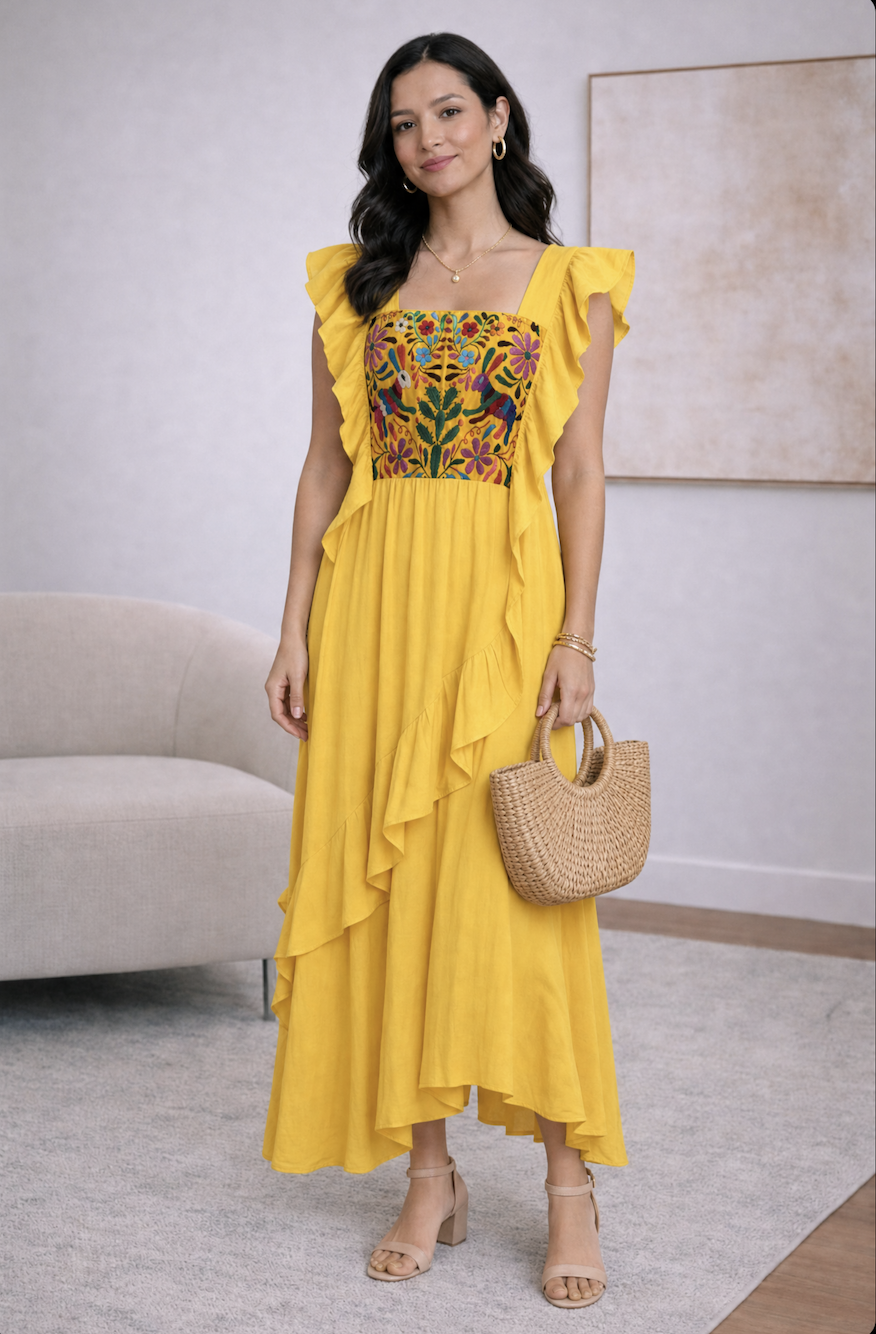 Artisan Yellow Floral Embroidered