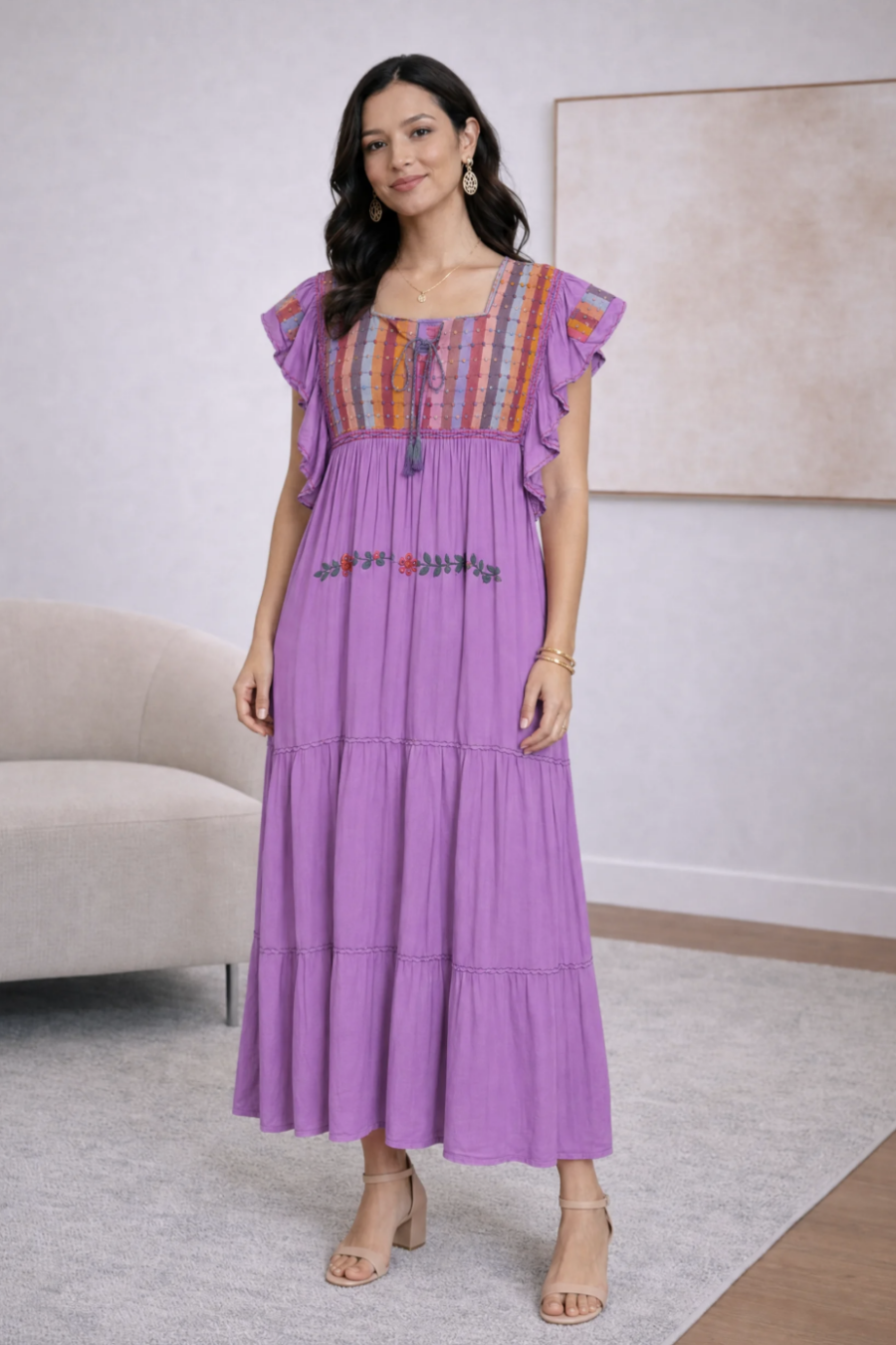 Artisan Violet Woven Embroidered Maxi Dress