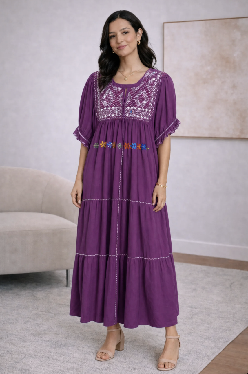 Artisan Plum Geometric Embroidered Maxi Dress